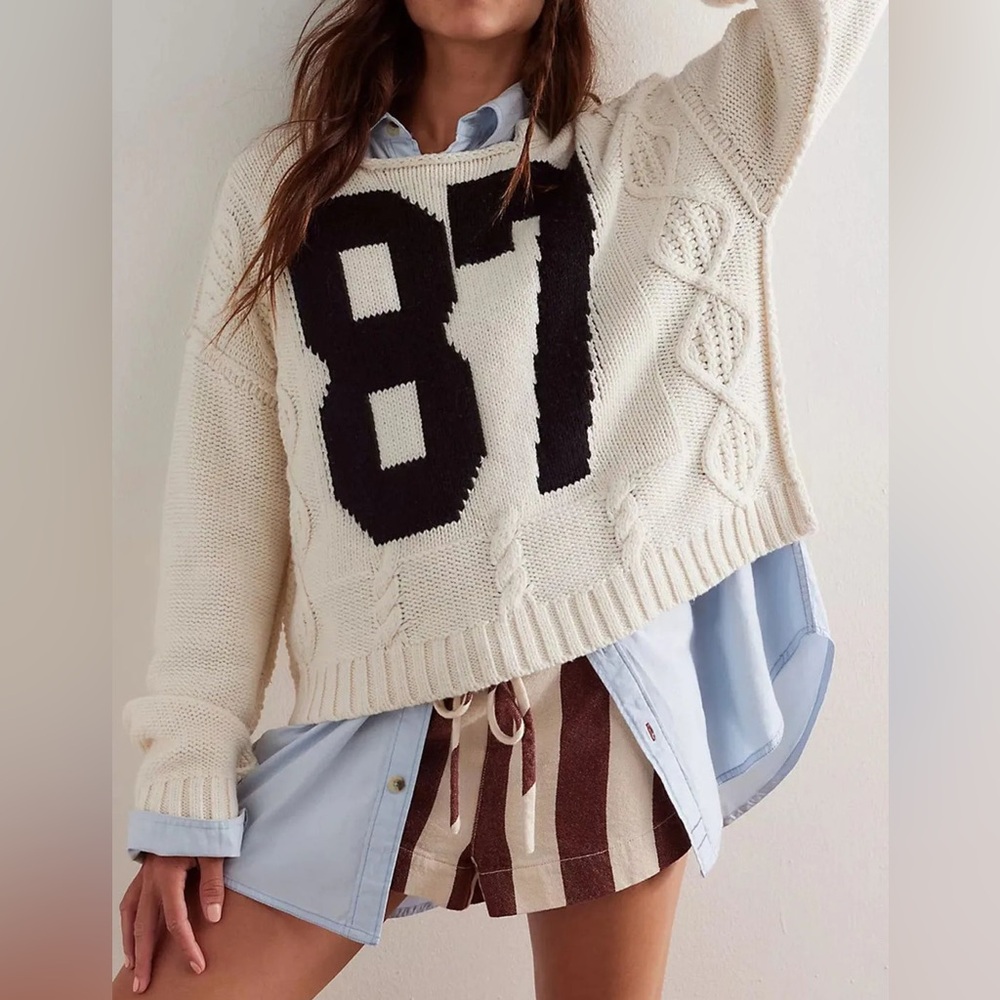 Cream Knit Sweater with Black Number 87